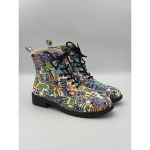 Graffiti Print Combat Boots Fits US W 8.5-9 Lace Up Lightweight Punk Streetwear